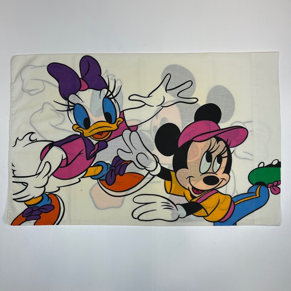 Vintage Disney Mickey Minnie Daisy Donald Standard Pillowcase Pacific 90s USA